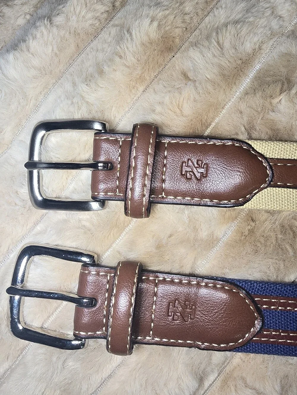 IZOD Boys Canvas Web Belts Lot 2 Size Small 22-24 Navy Khaki Brown Leather